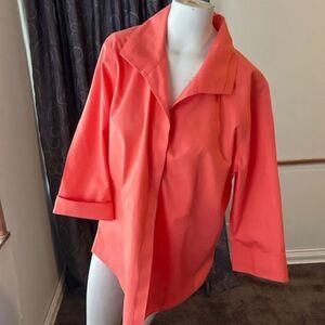 Gold Label Investments Tangerine Peach button down 3/4 sleeves top, size 16